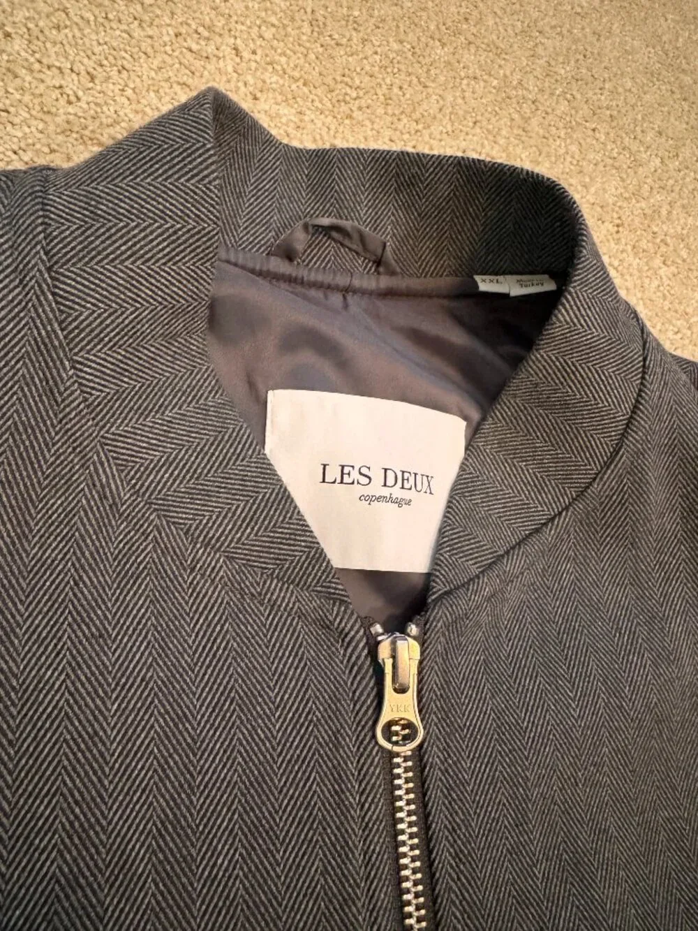 Les Deux Como Herringbone Bomber Jacket Grey XXL $259